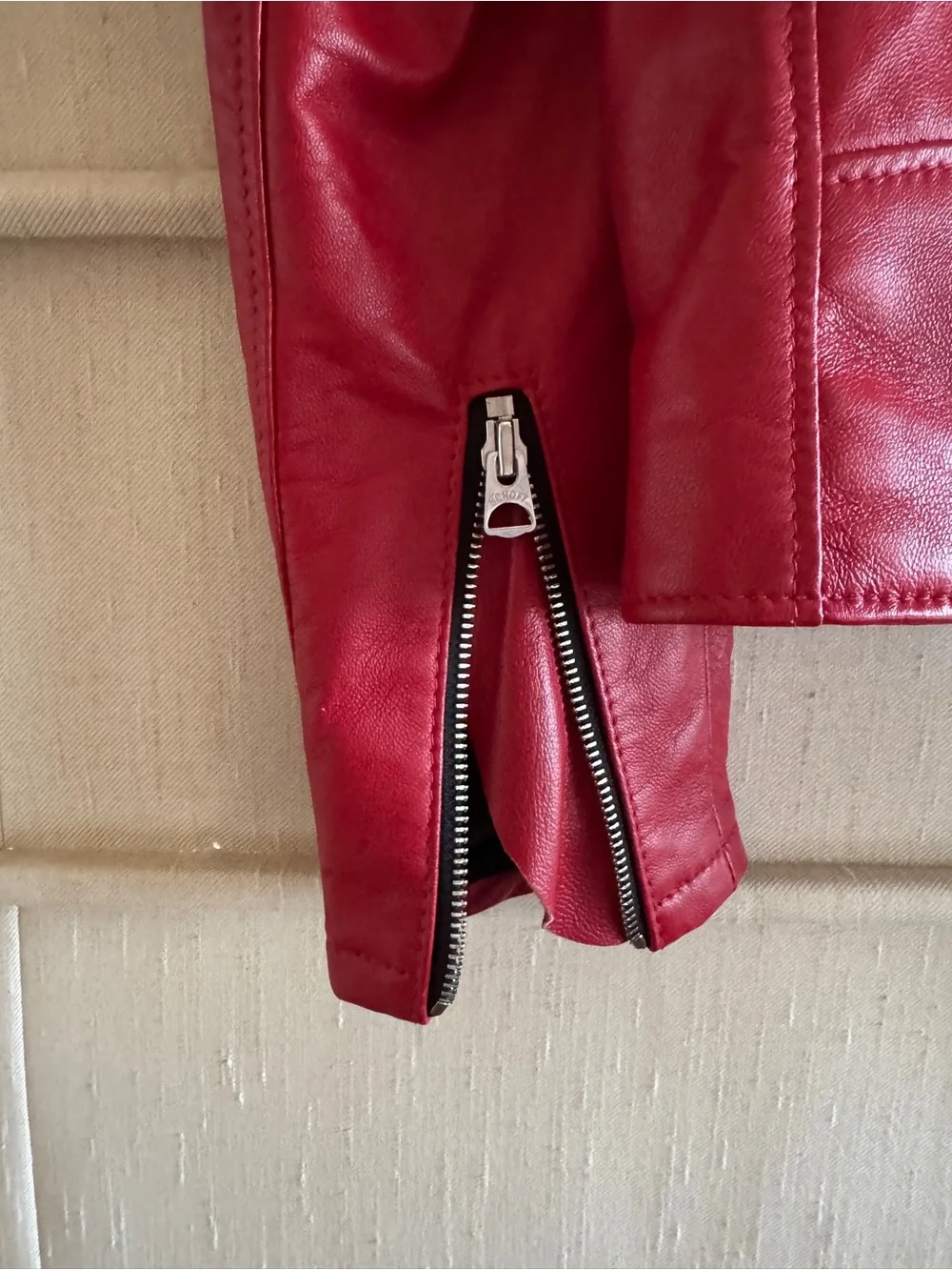 Custom Schott NYC Red Leather Biker Jacket with Asymmetrical Zip - Size 36